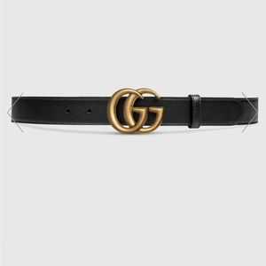 Gucci Double G Buckle Black Leather black belt 414516